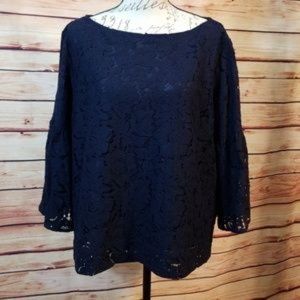 NWT Ralph Lauren navy floral lace bell sleeve